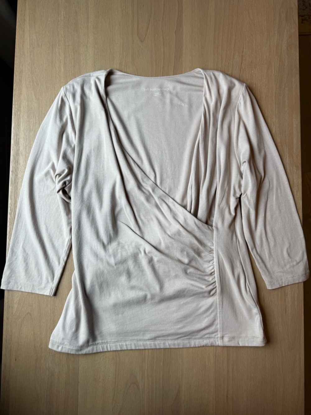 Soft Surroundings Beige Faux Wrap Top Size Large Soft Cozy